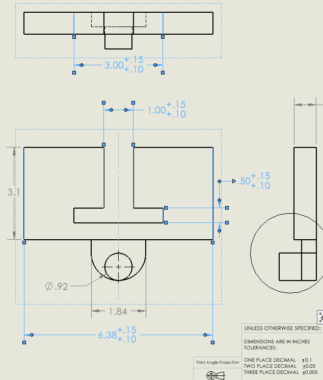Drawing dimensions and tolerances for the gaps